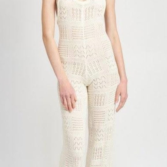 Free People Moon Bay Crochet One-Piece Jumpsuit size Medium MSRP: $198 - Picture 5 of 13